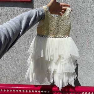 Girls Dress, American Princess Gold & Cream Formal Dress